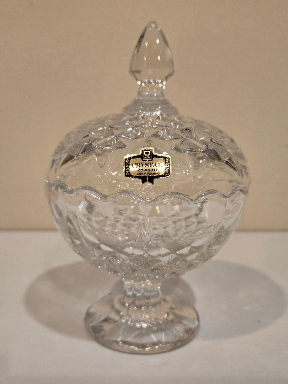 Clear Cut Glass Covered Candy Dish